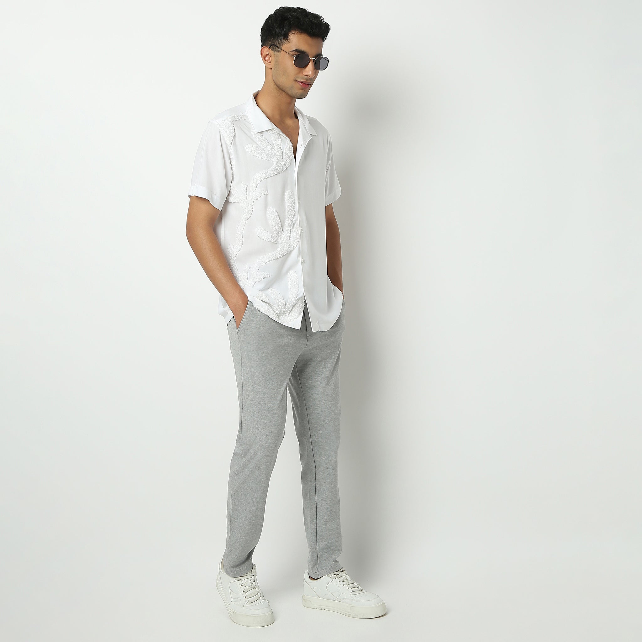 Regular Fit Solid Camp Collar Shirt