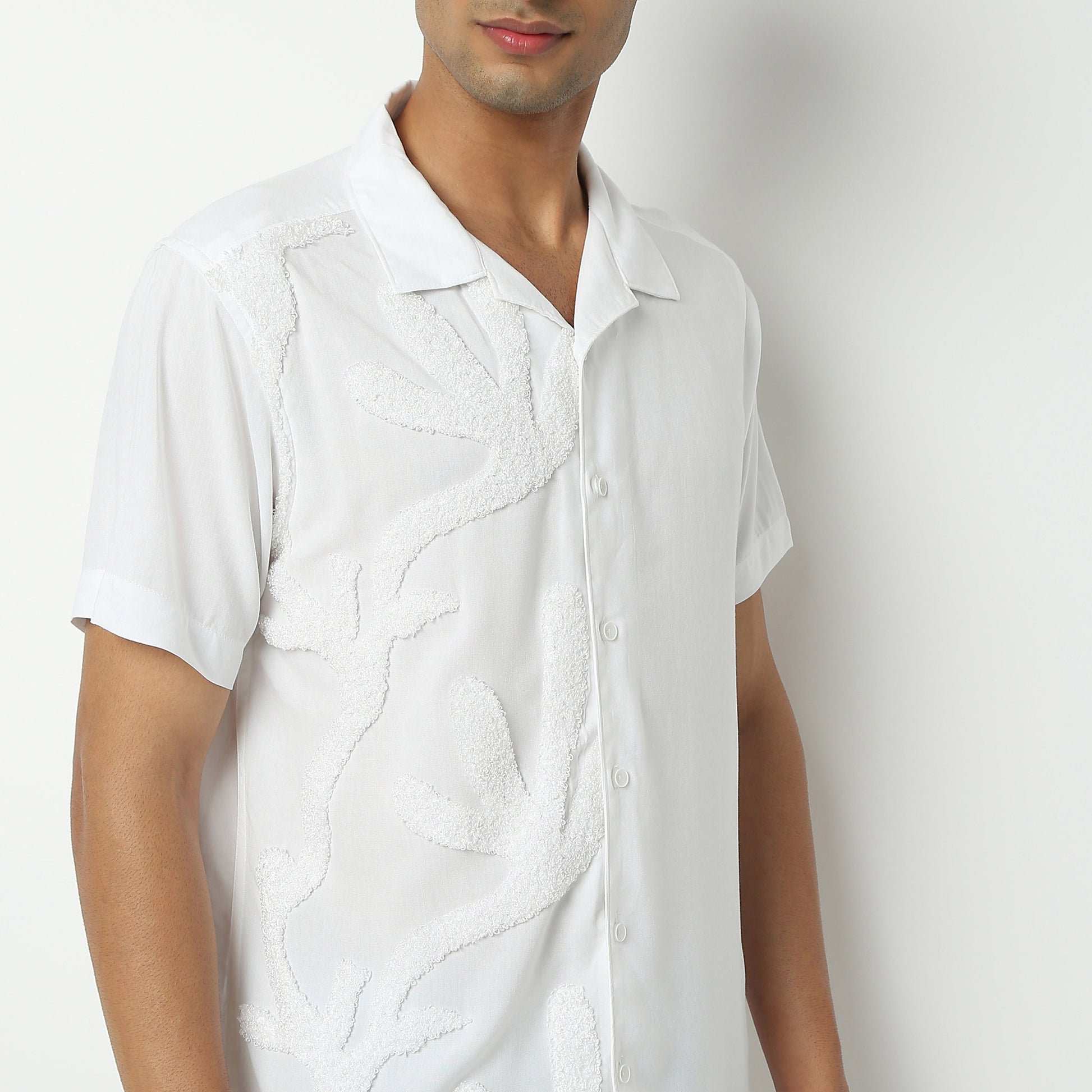 Regular Fit Solid Camp Collar Shirt