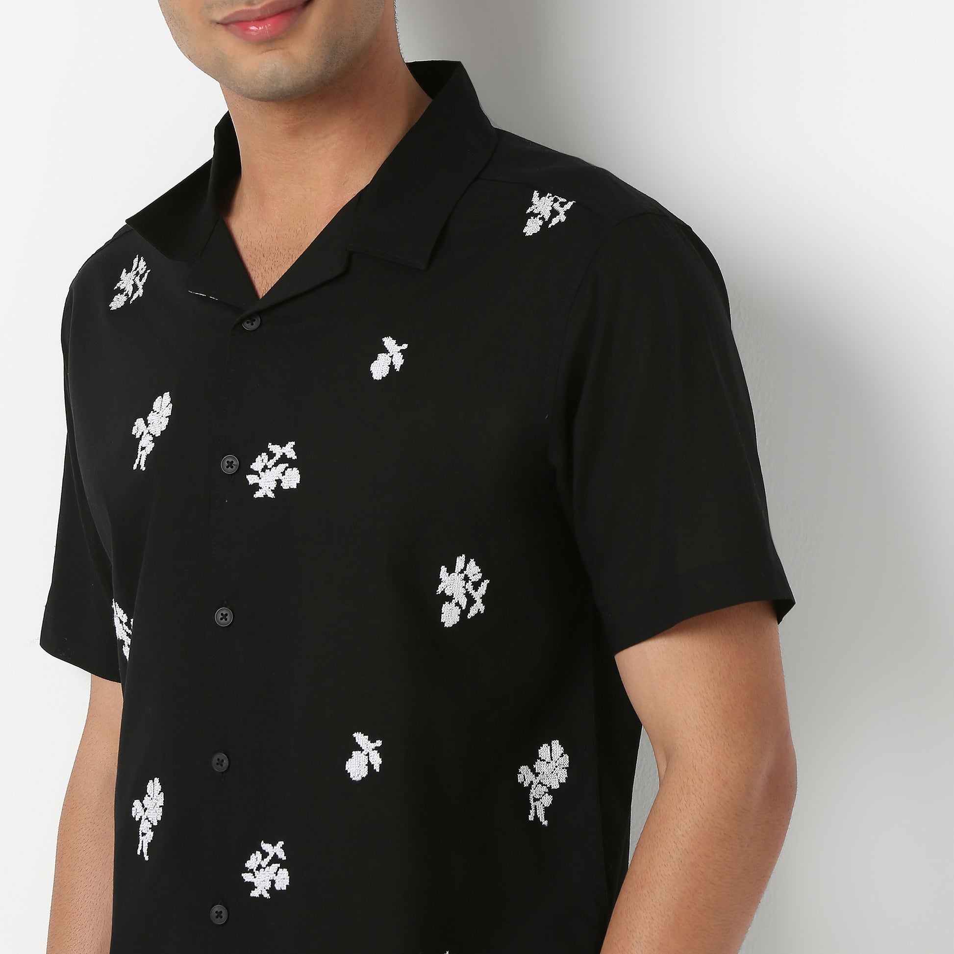 Camp Collar Embroidered Mood Shirt