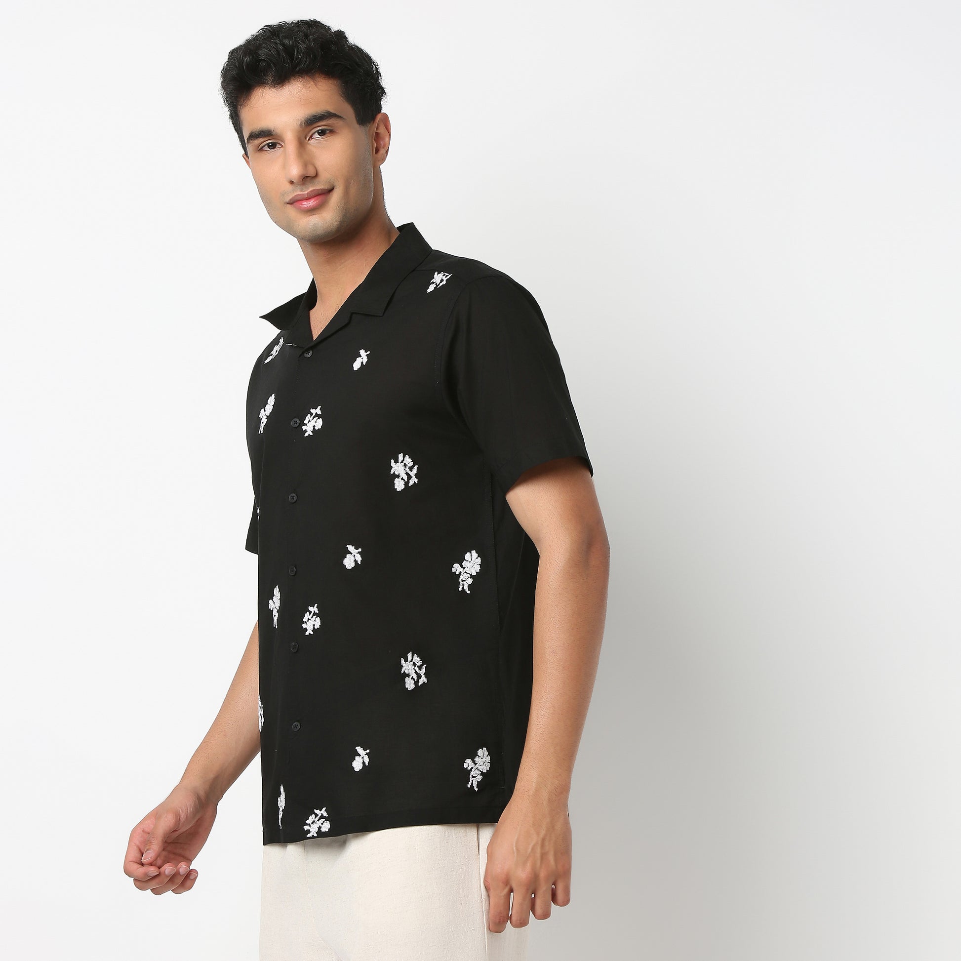 Camp Collar Embroidered Mood Shirt