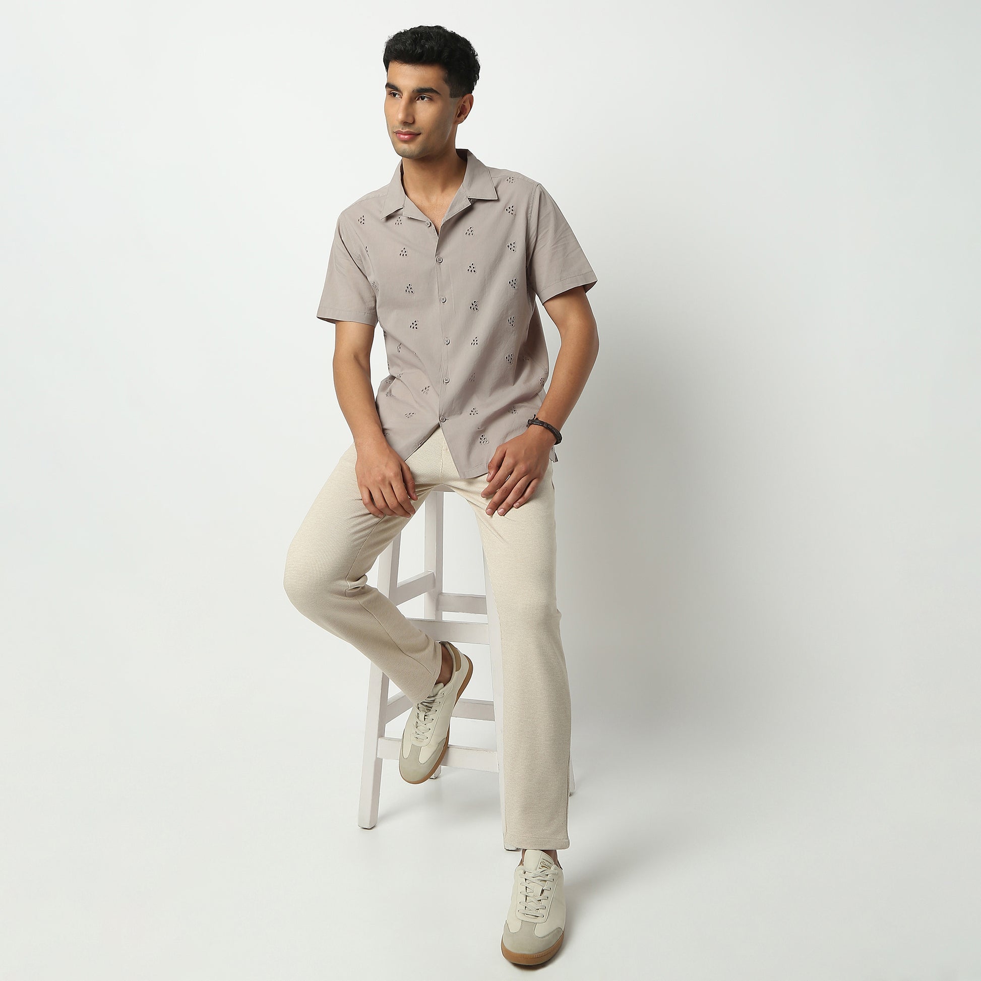 Regular Fit Solid Camp Collar Shirt