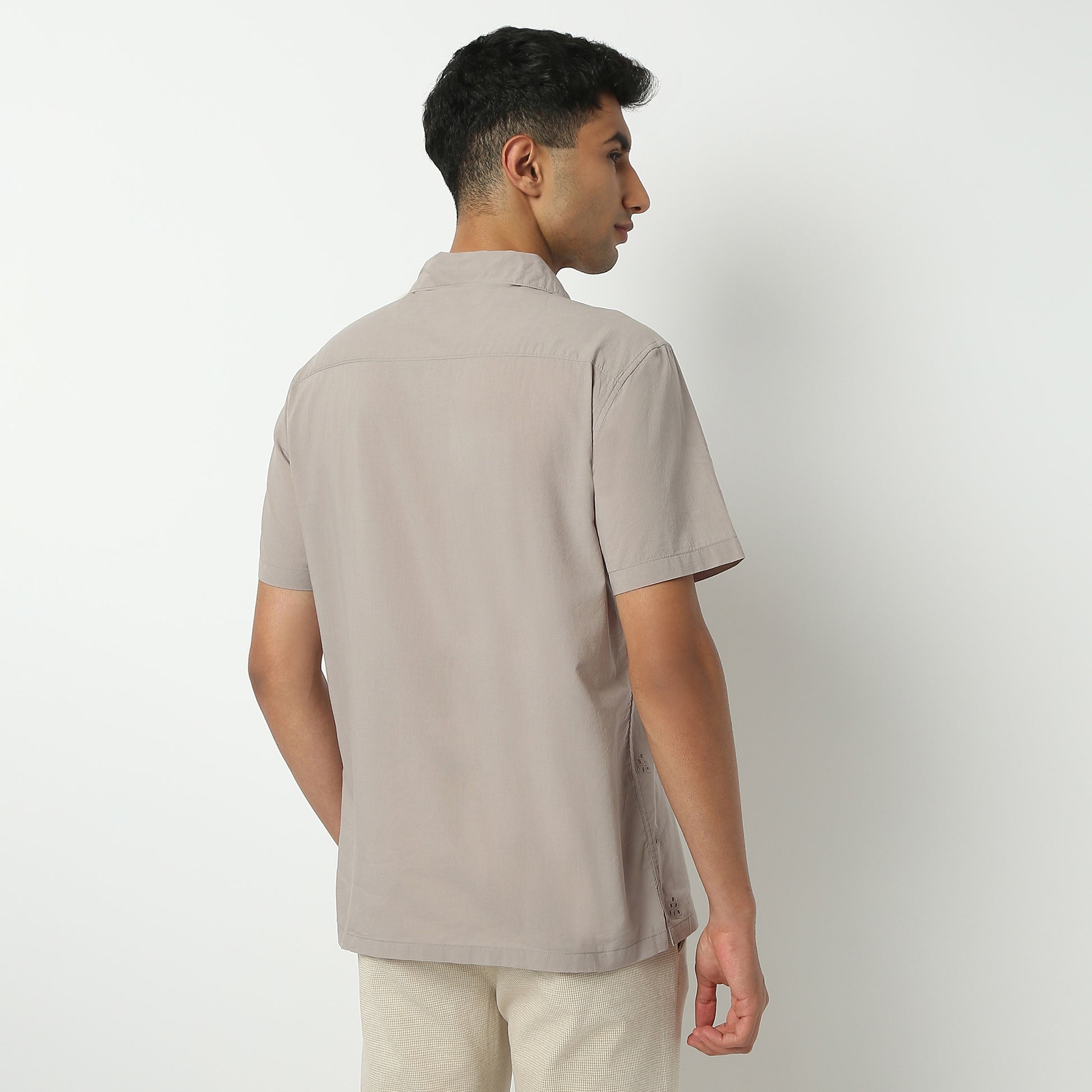 Regular Fit Solid Camp Collar Shirt