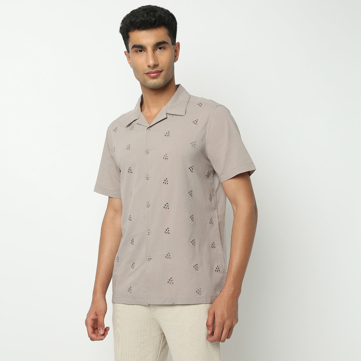 Regular Fit Solid Camp Collar Shirt
