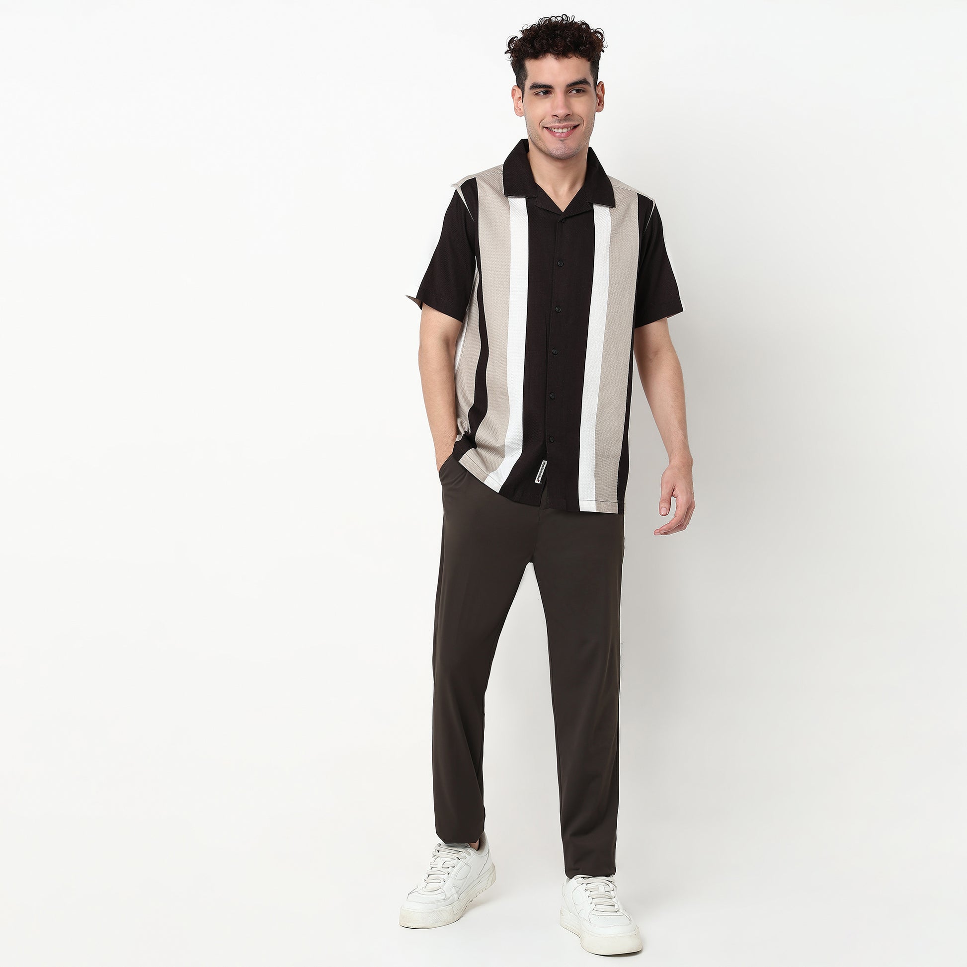 Striped Viscose Camp Collar Shirt