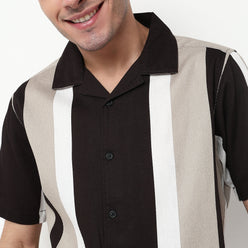 Striped Viscose Camp Collar Shirt