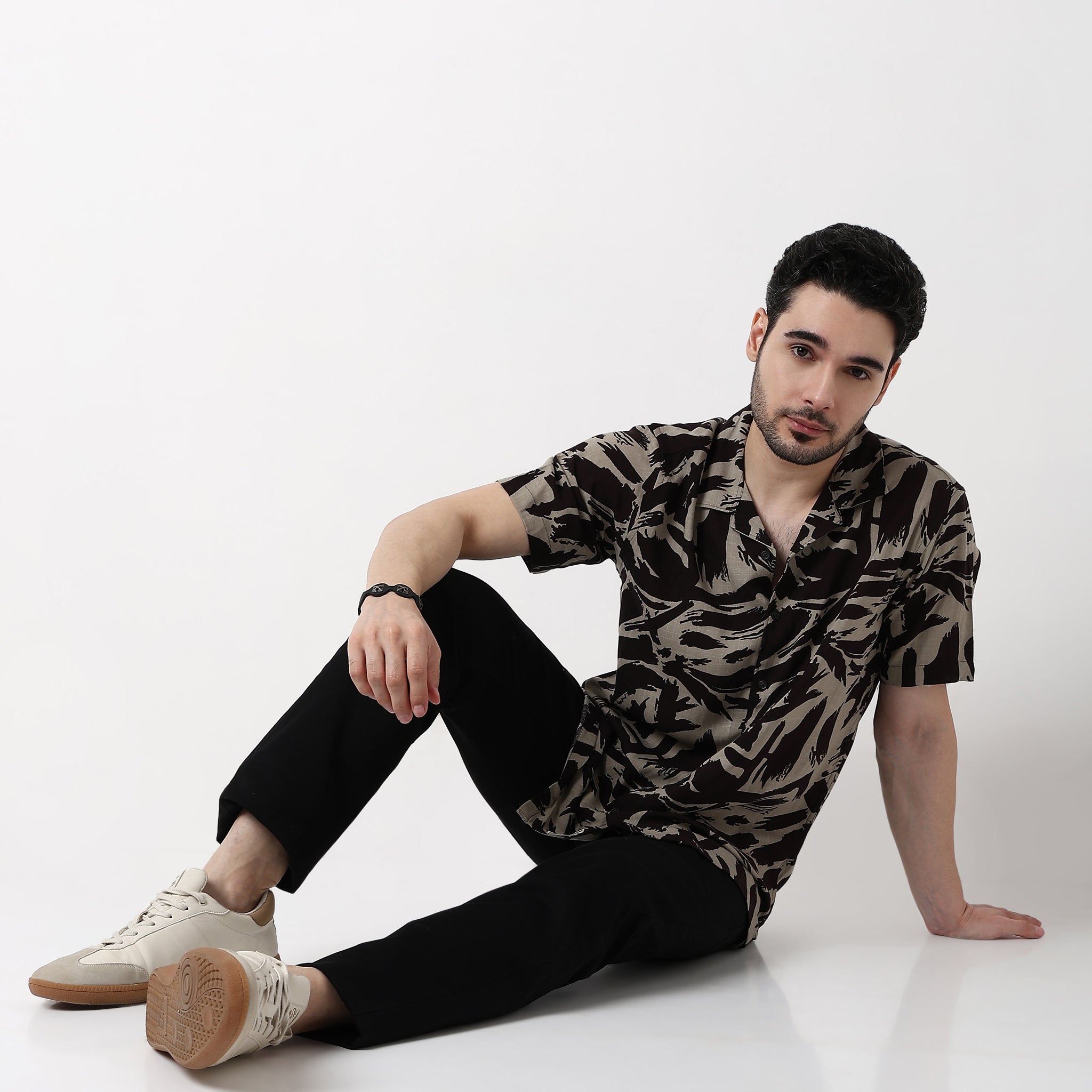 Mens Textured Printed Cuban Shirt