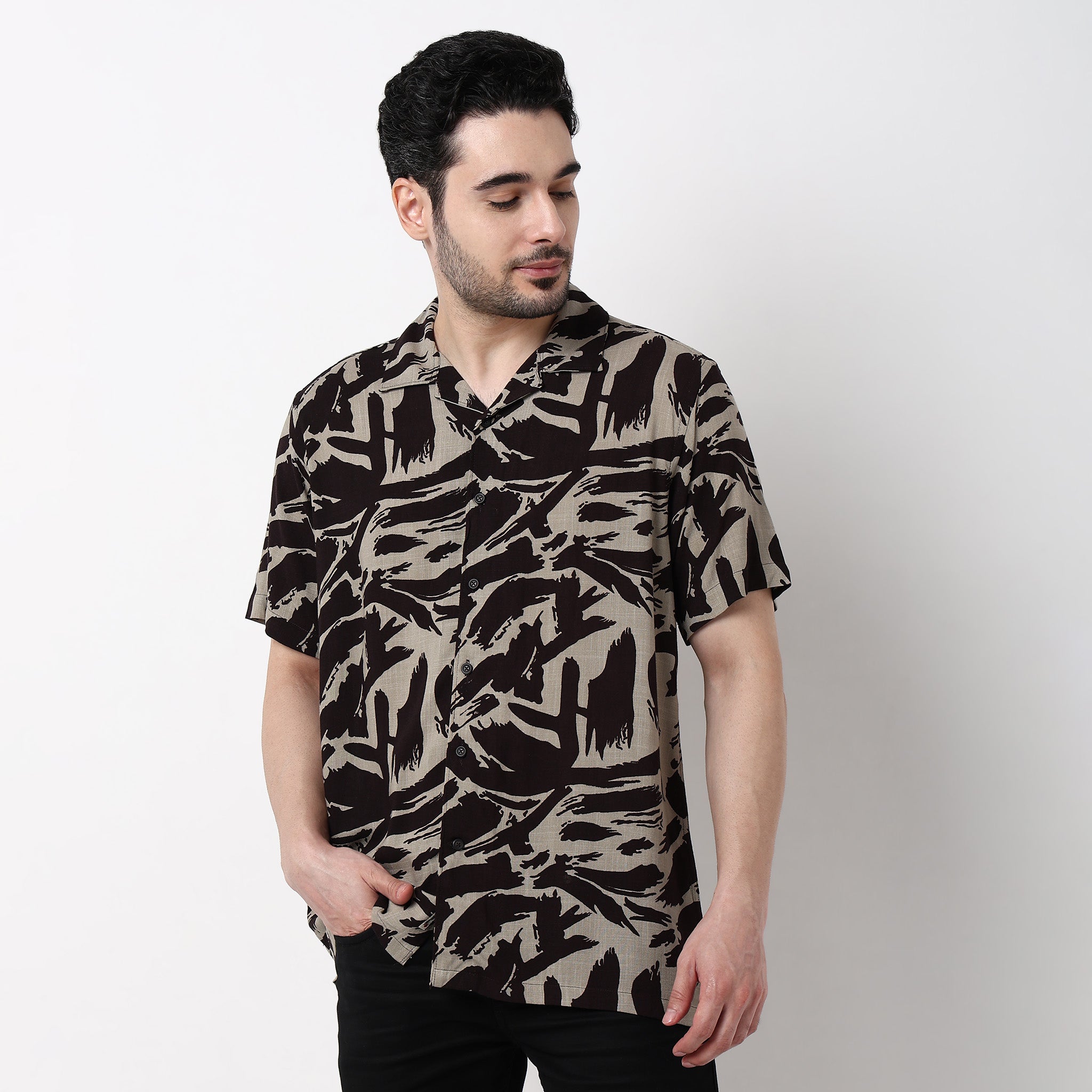Mens Textured Printed Cuban Shirt