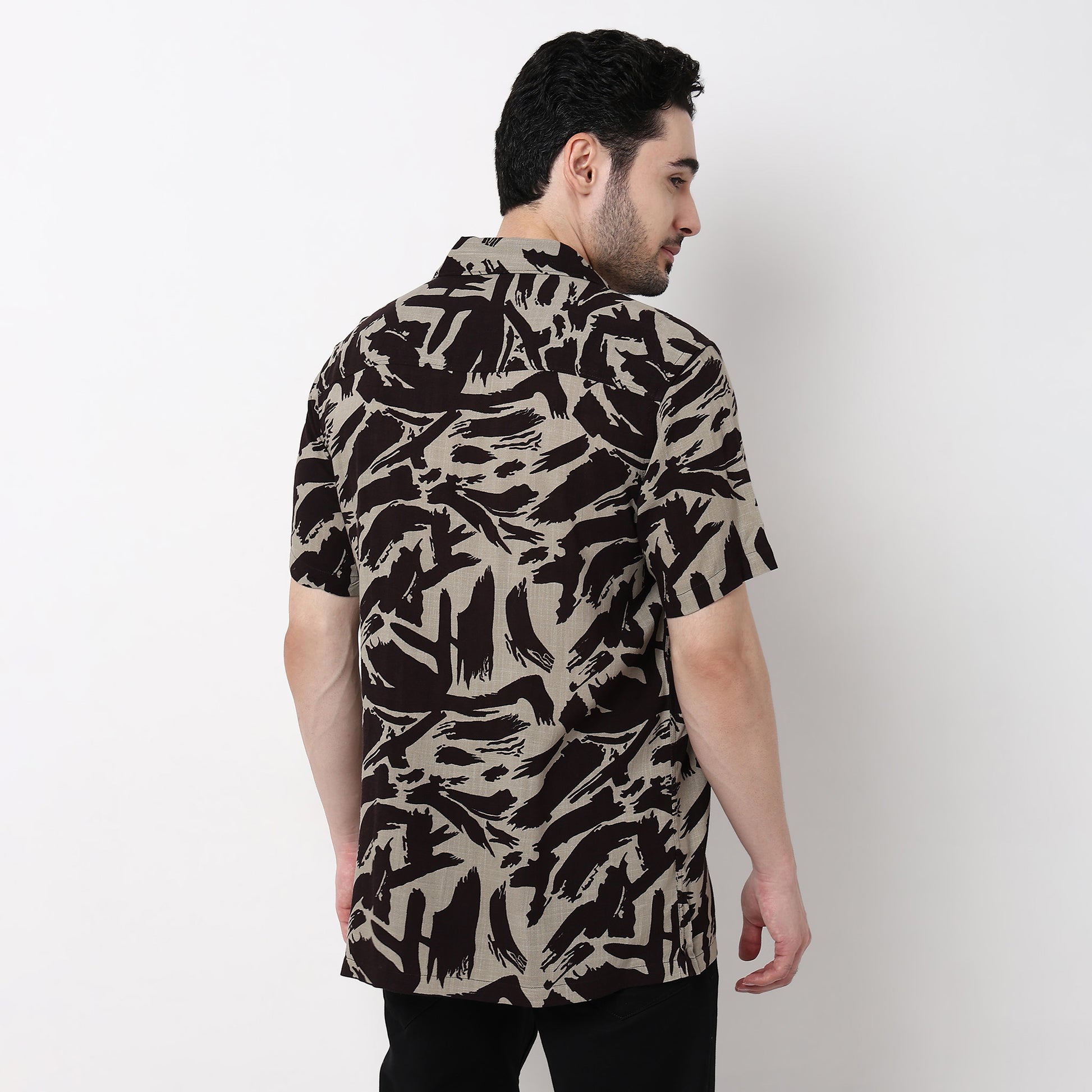 Mens Textured Printed Cuban Shirt