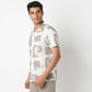 Lininᵉˣ - Linen Enriched Fine Natural Blend Shirts Printed Half Sleeve Camp Collar