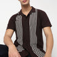 Knitted Striped Camp Collar Half Sleeve Shirt