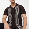 Knitted Striped Camp Collar Half Sleeve Shirt