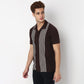 Knitted Striped Camp Collar Half Sleeve Shirt