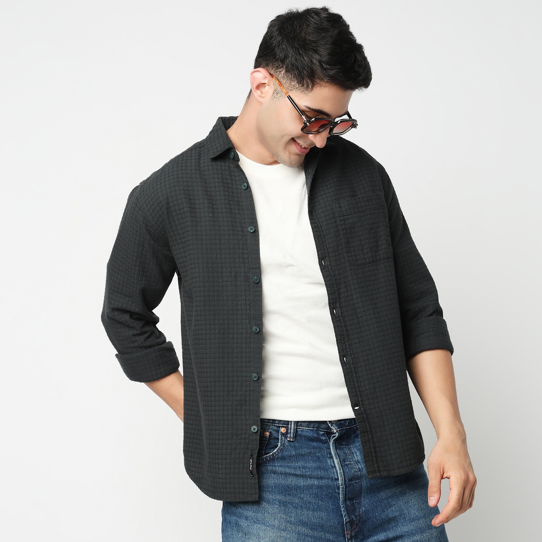 Cotton Textured Cuban Shirt 