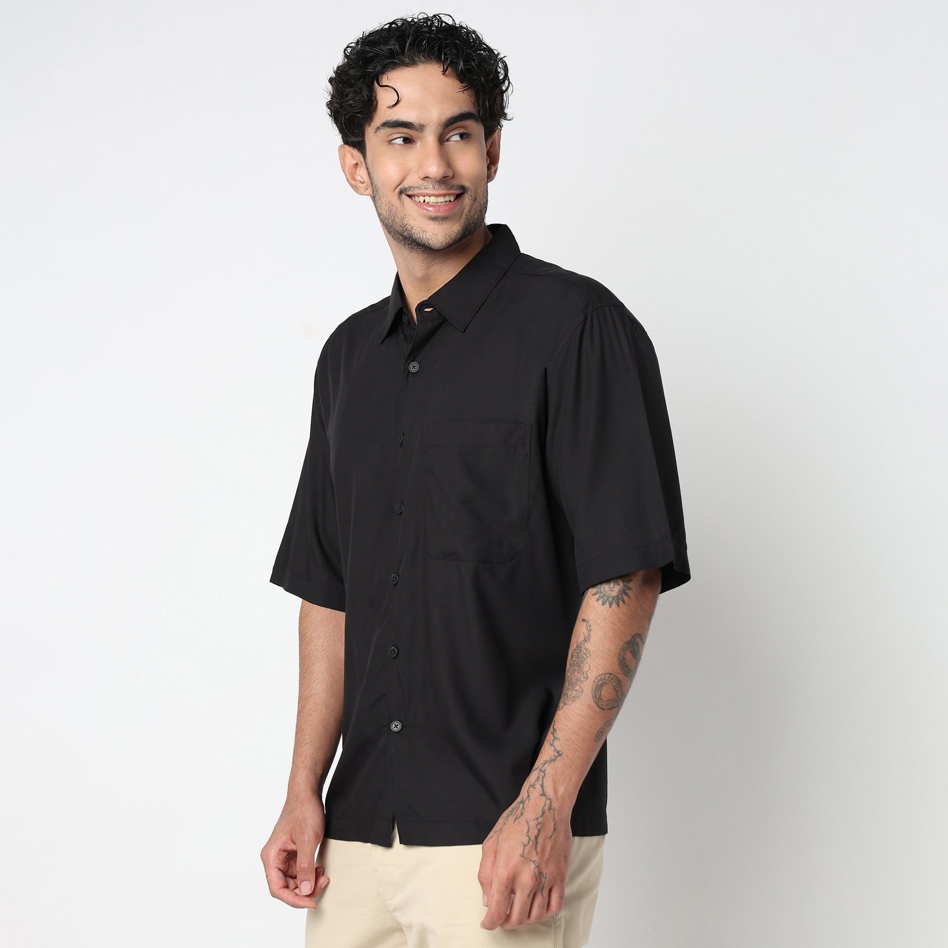 Cotton Solid Cuban Shirt