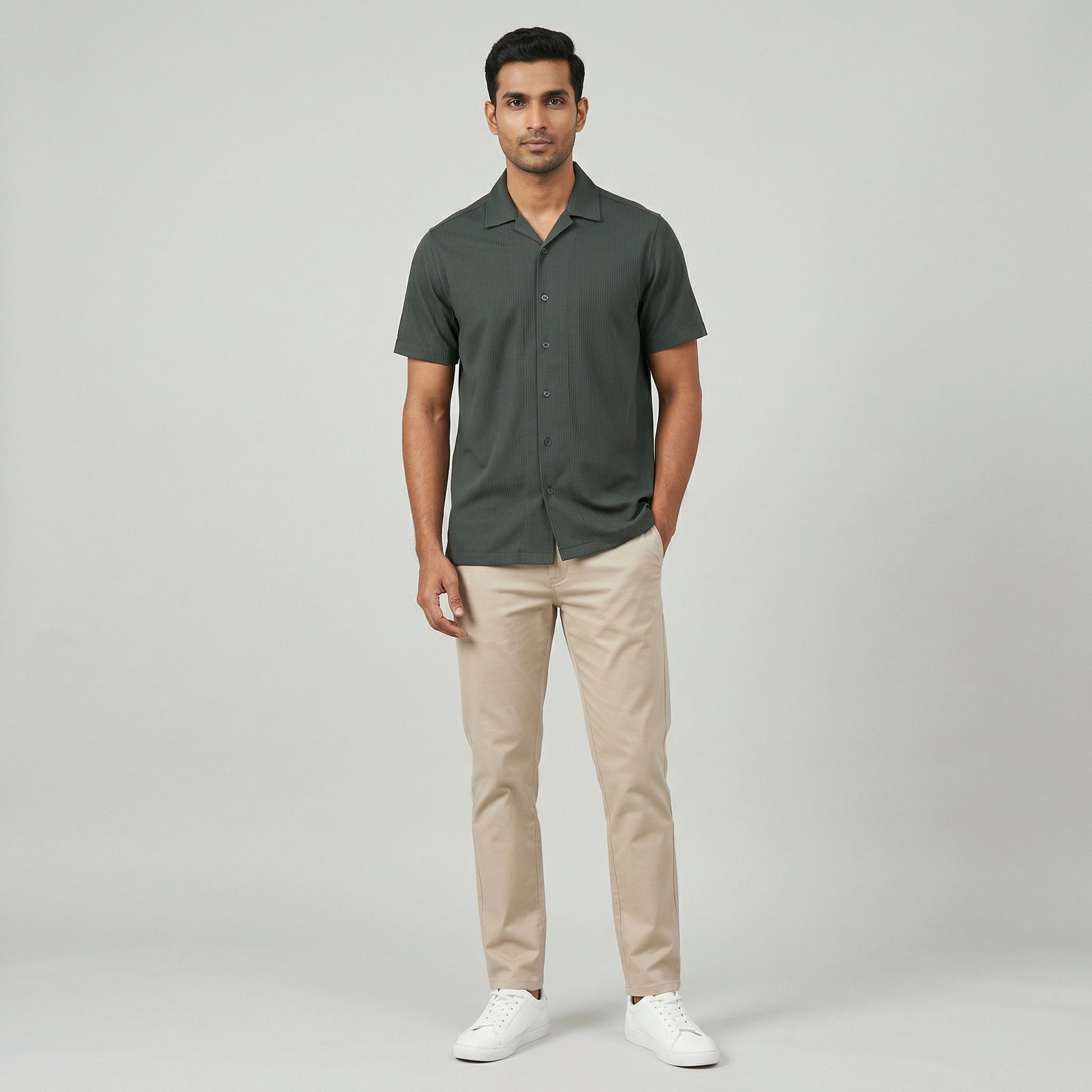Half Sleeve Solid Cuban Shirt
