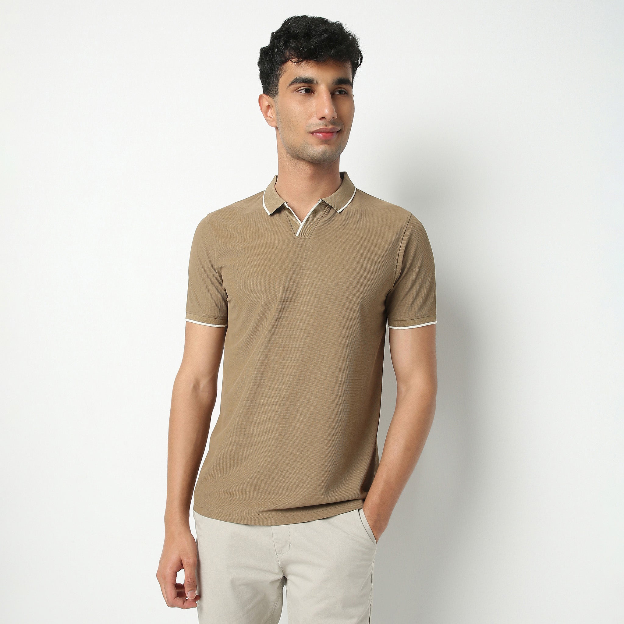 Regular Fit Structured Polo Neck T-Shirt