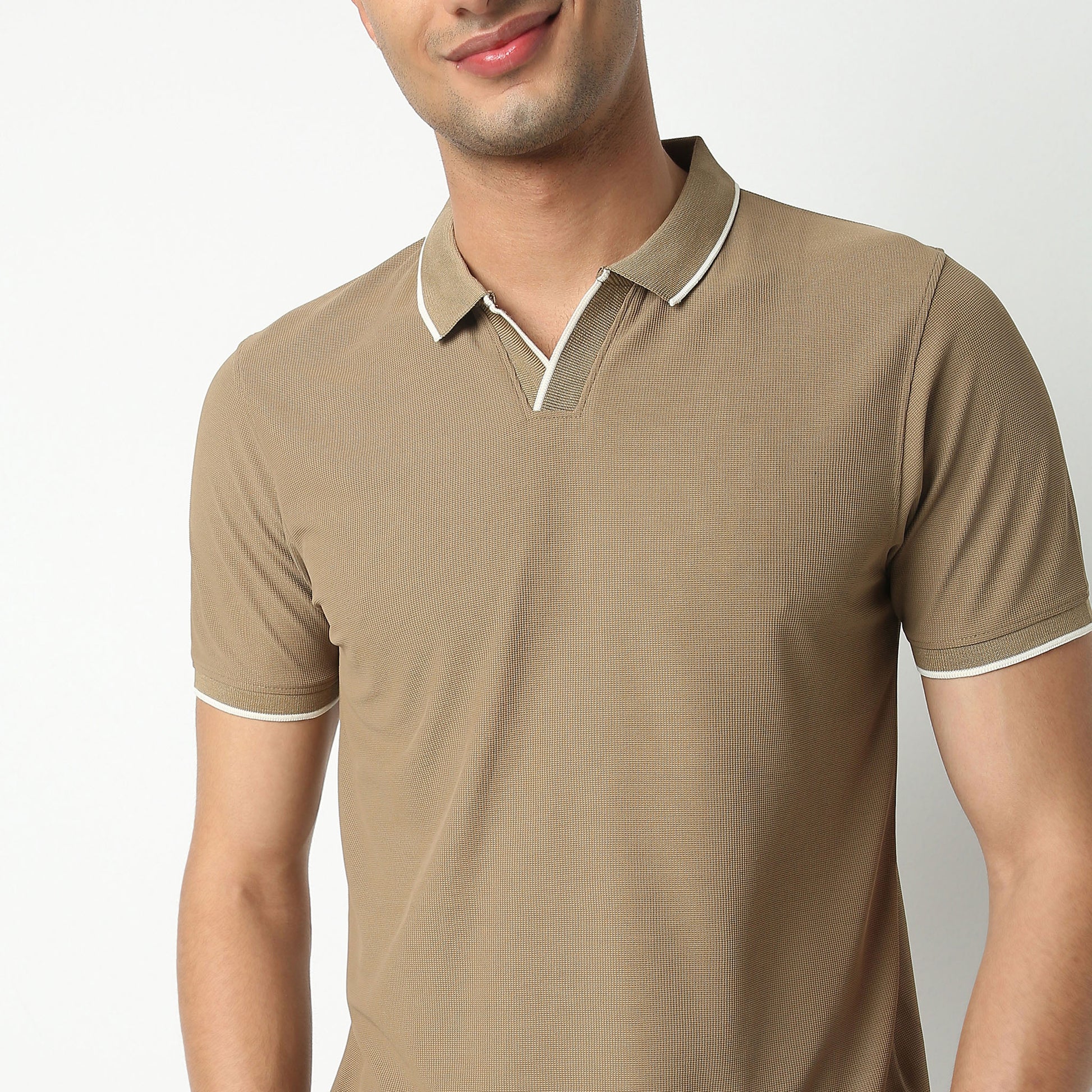 Regular Fit Structured Polo Neck T-Shirt