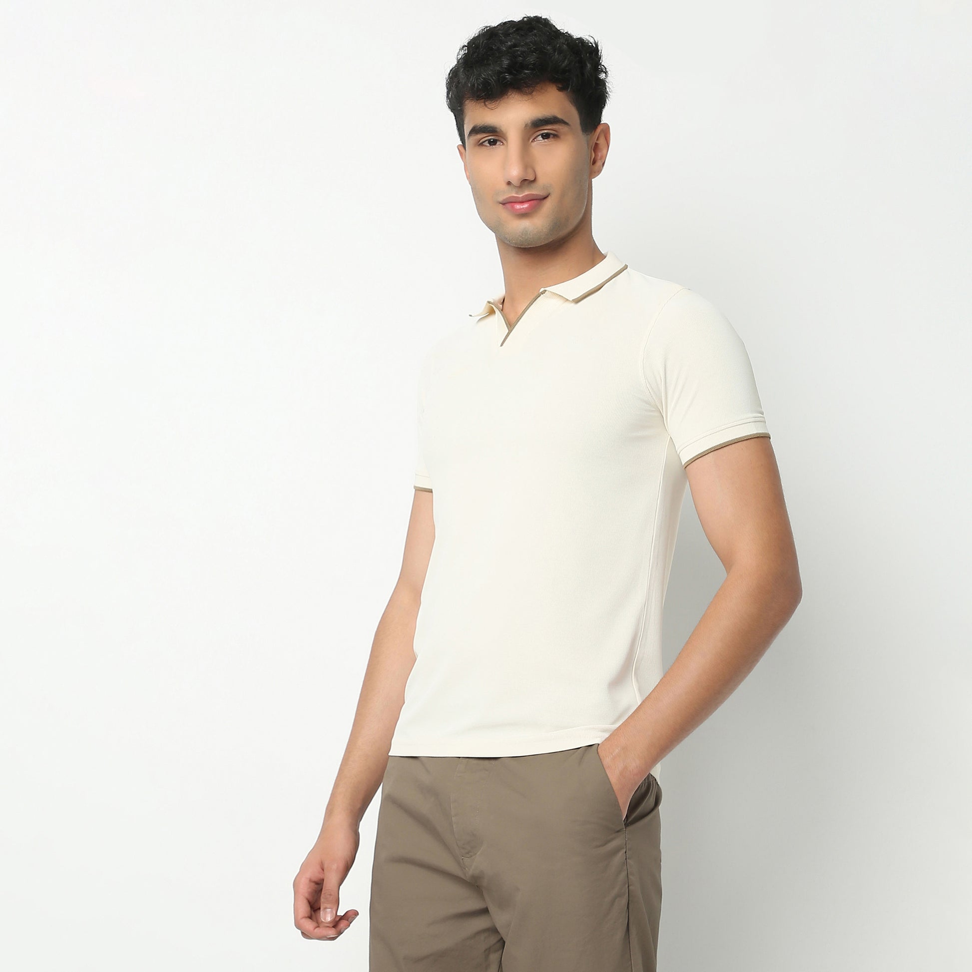 Regular Fit Structured Polo Neck T-Shirt