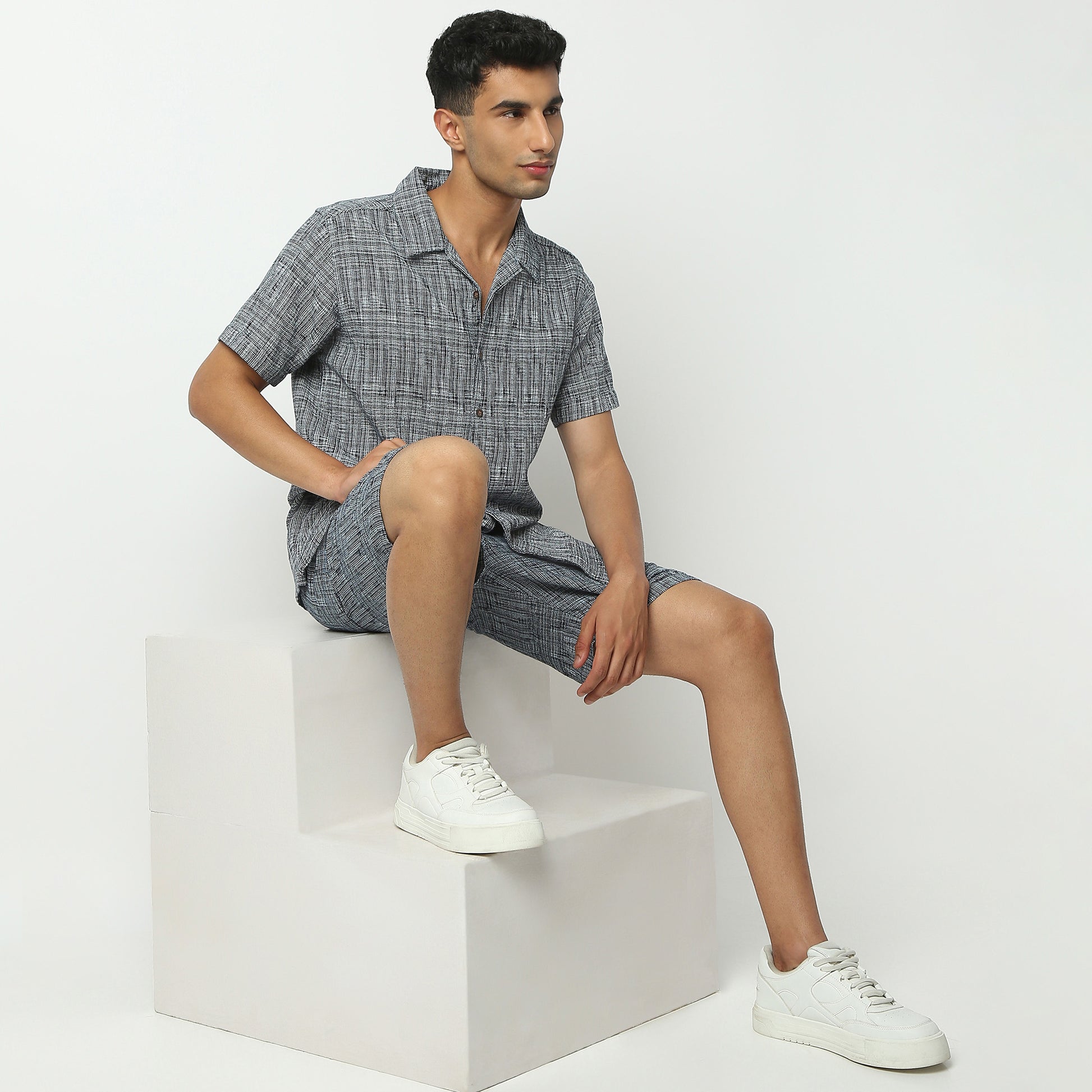 Regular Fit Textured Camp Collar Shirt