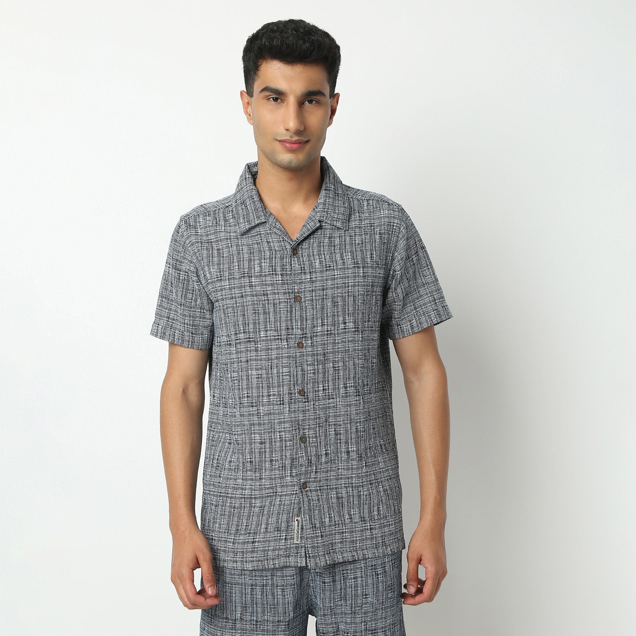 Regular Fit Textured Camp Collar Shirt