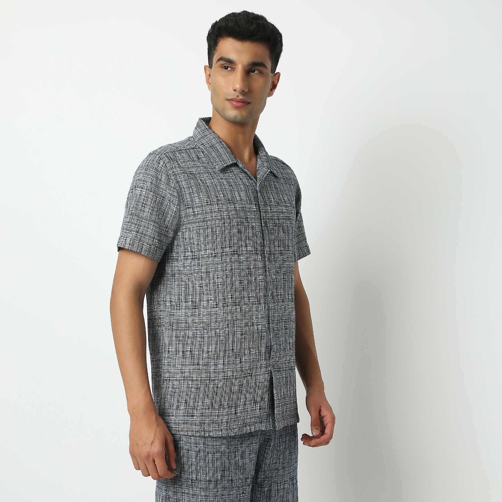 Regular Fit Textured Camp Collar Shirt