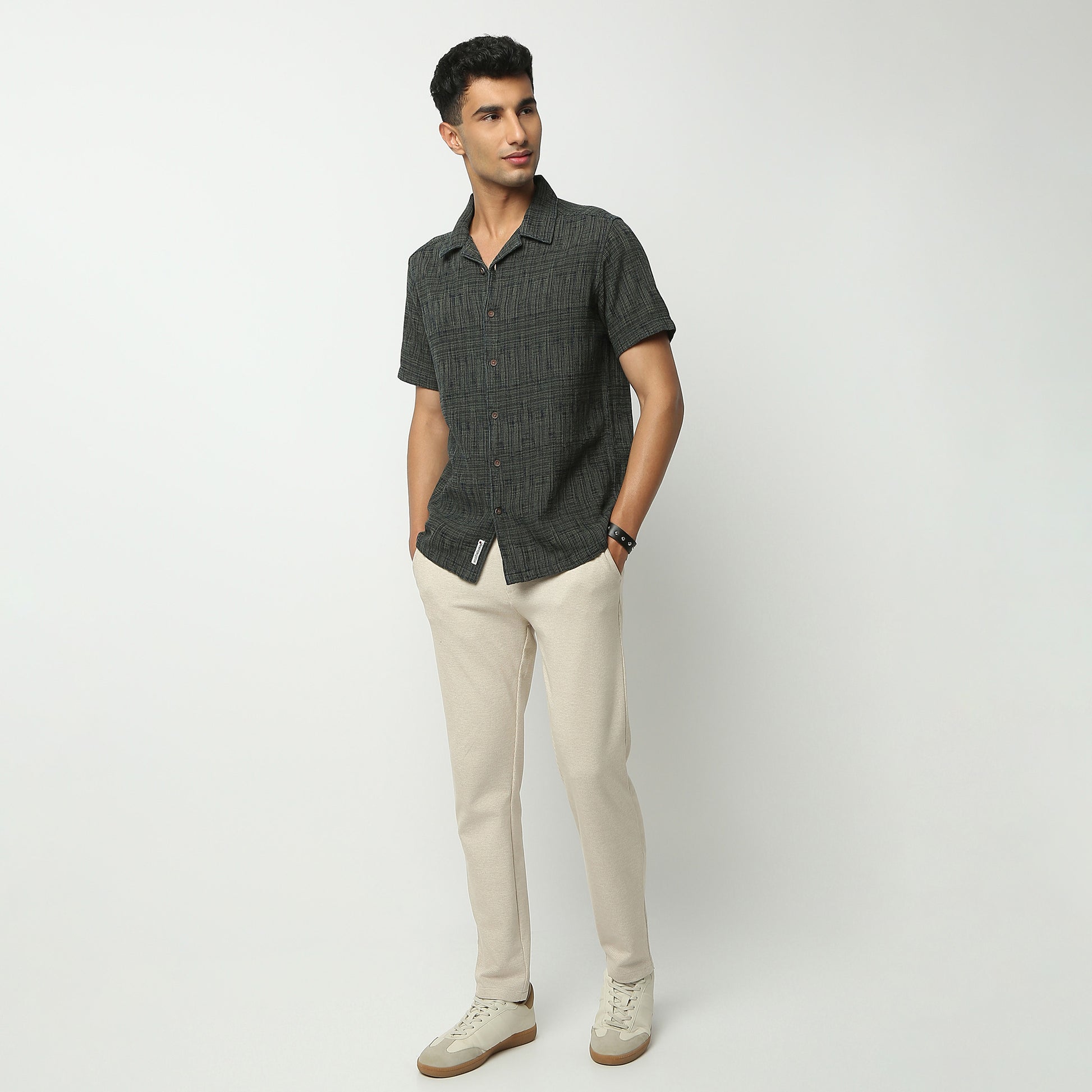 Regular Fit Textured Camp Collar Shirt