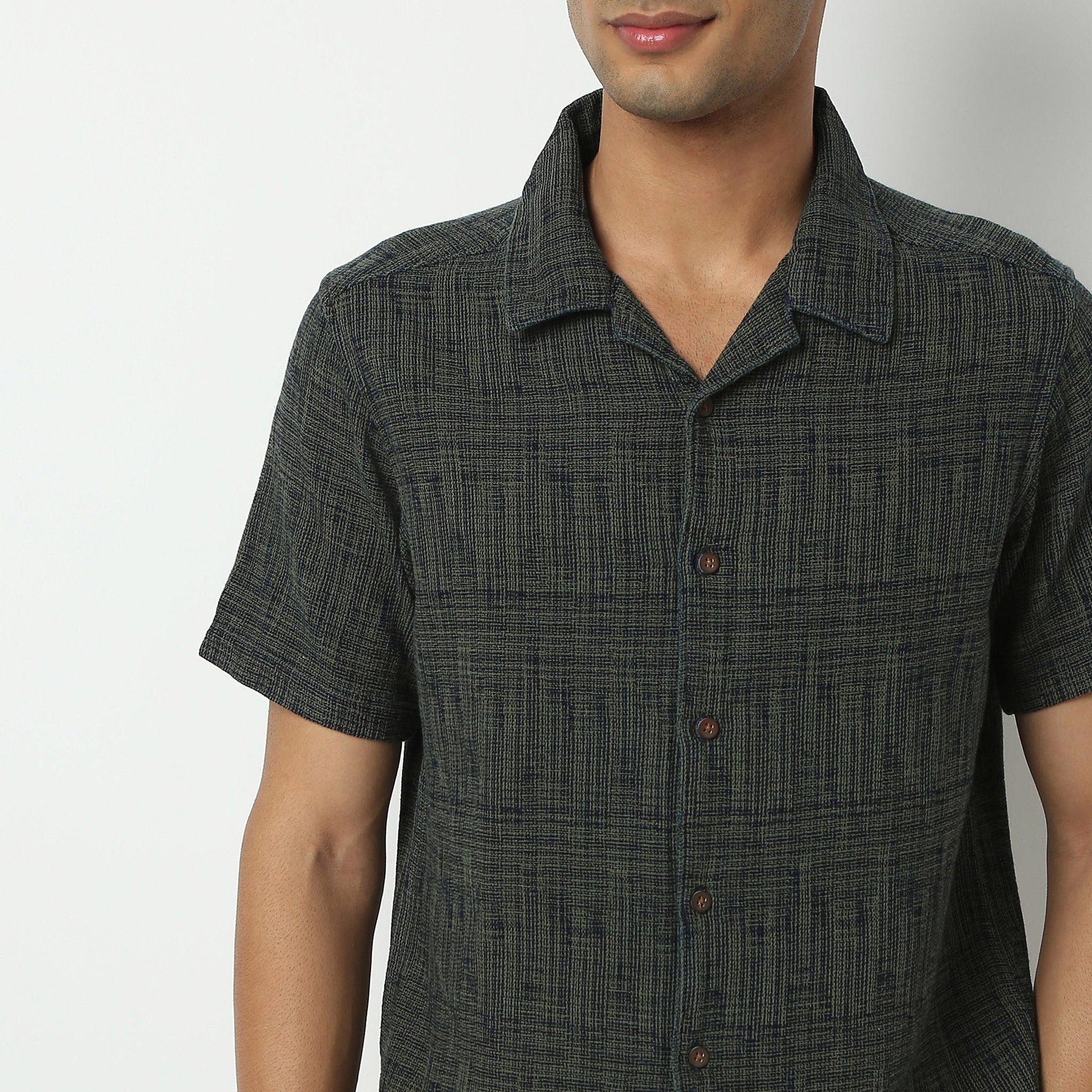 Regular Fit Textured Camp Collar Shirt