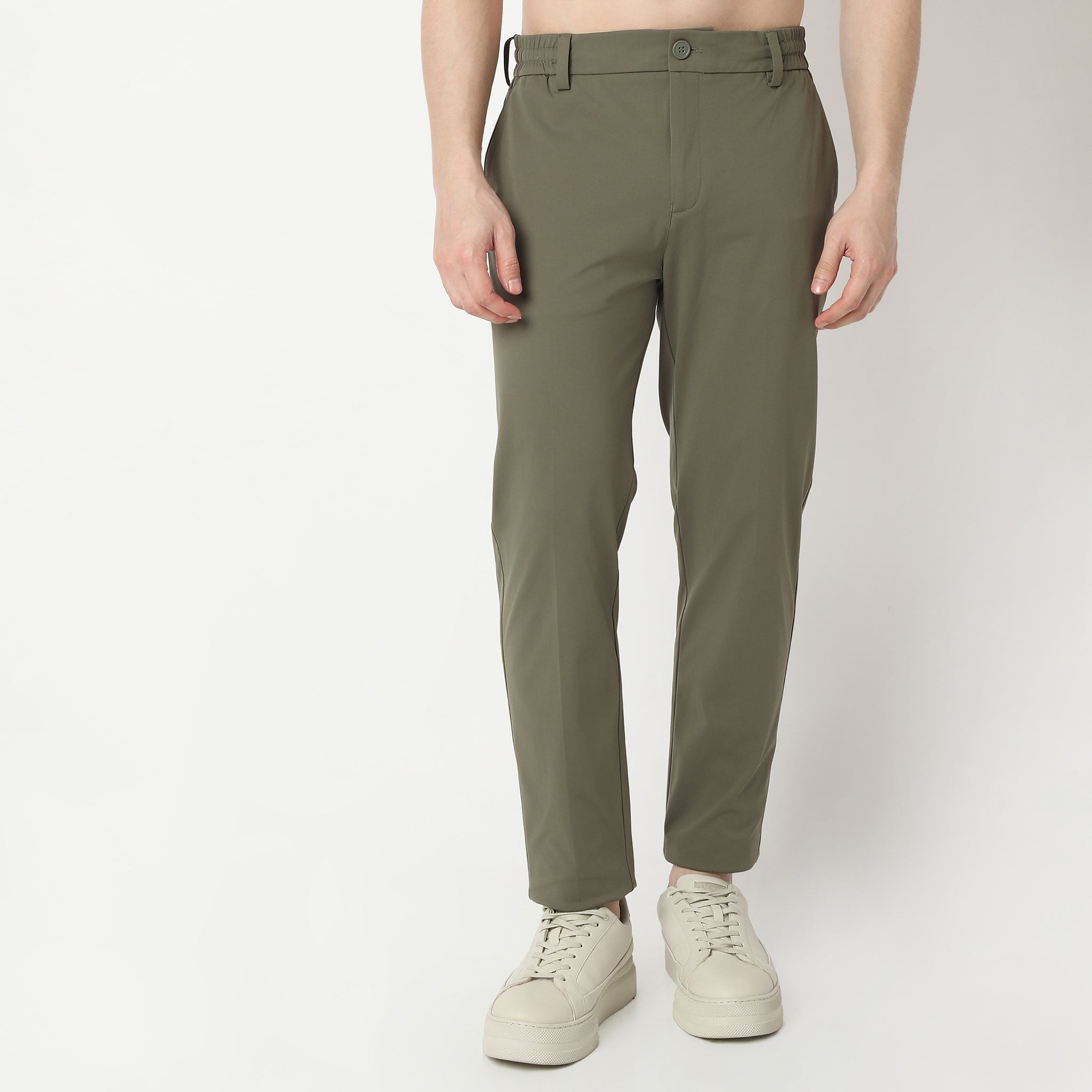Regular Fit Solid Mid Rise Trousers