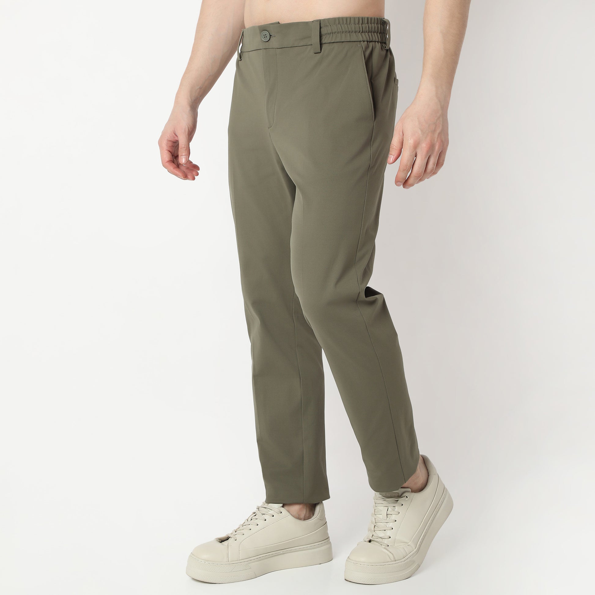 Regular Fit Solid Mid Rise Trousers