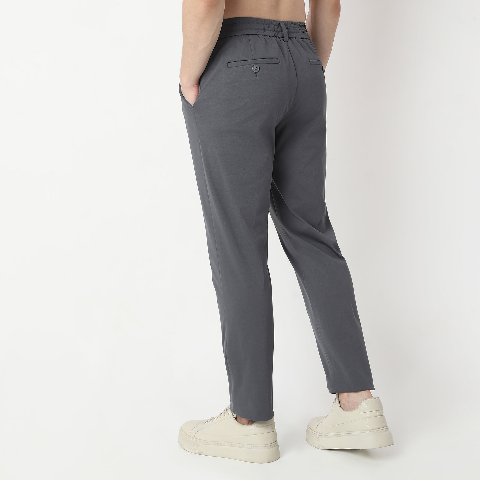 Regular Fit Solid Mid Rise Trousers