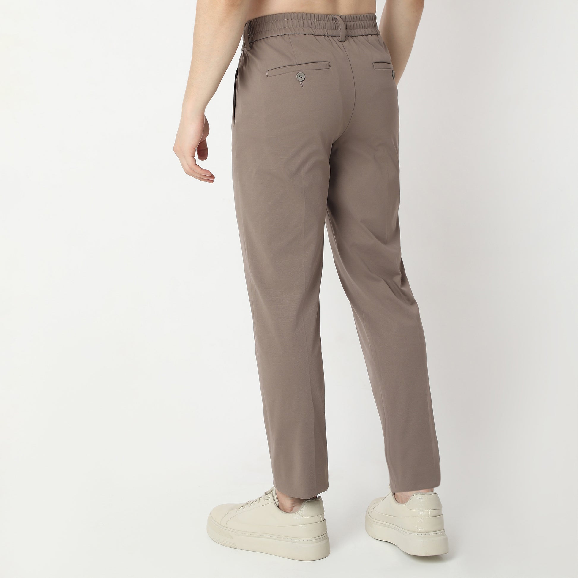 Regular Fit Solid Mid Rise Trousers