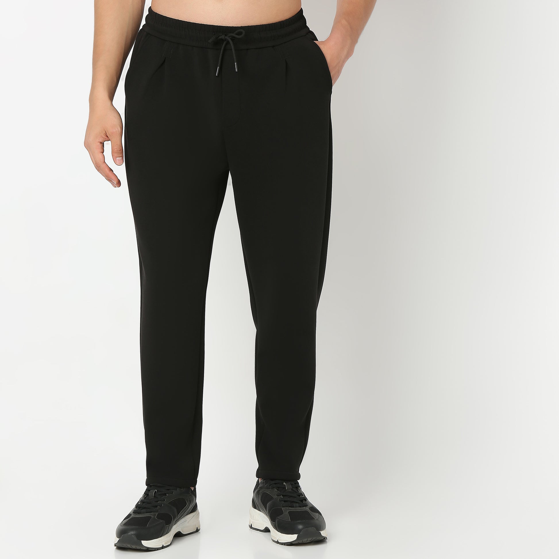 Solid Ankle Length Knitted Textured Pants