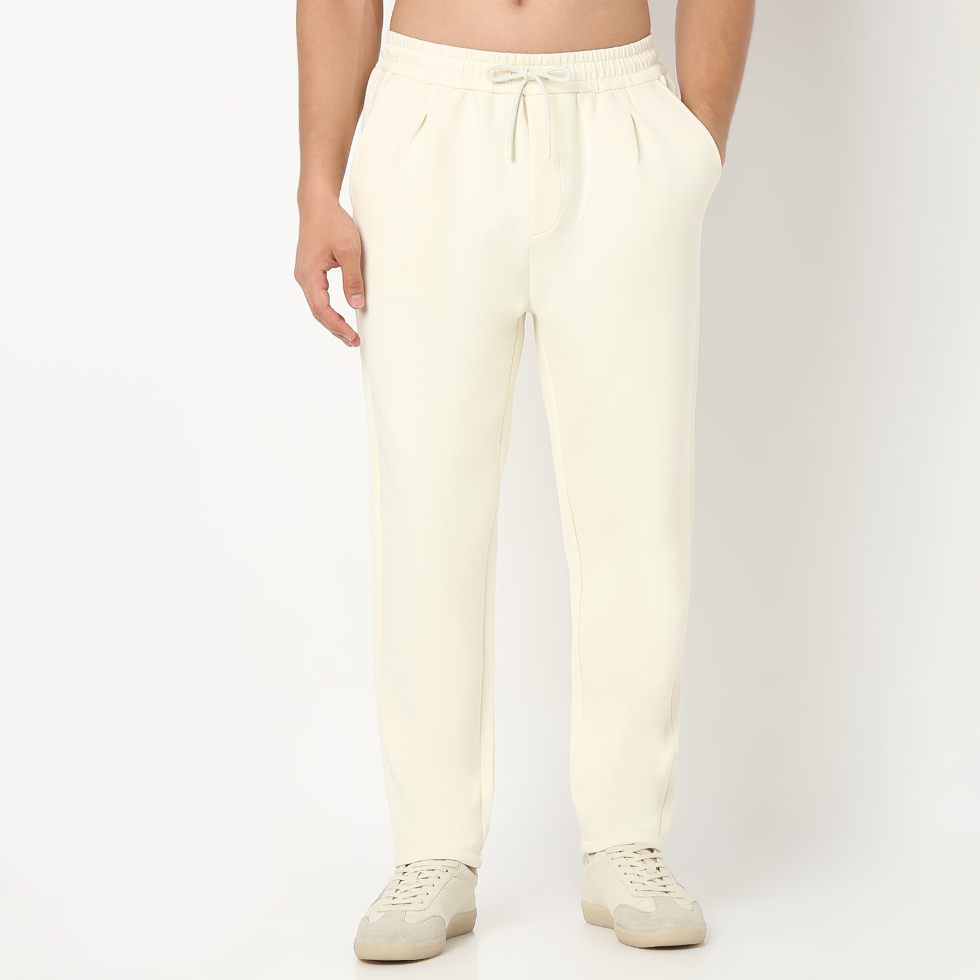 Solid Ankle Length Knitted Textured Pants