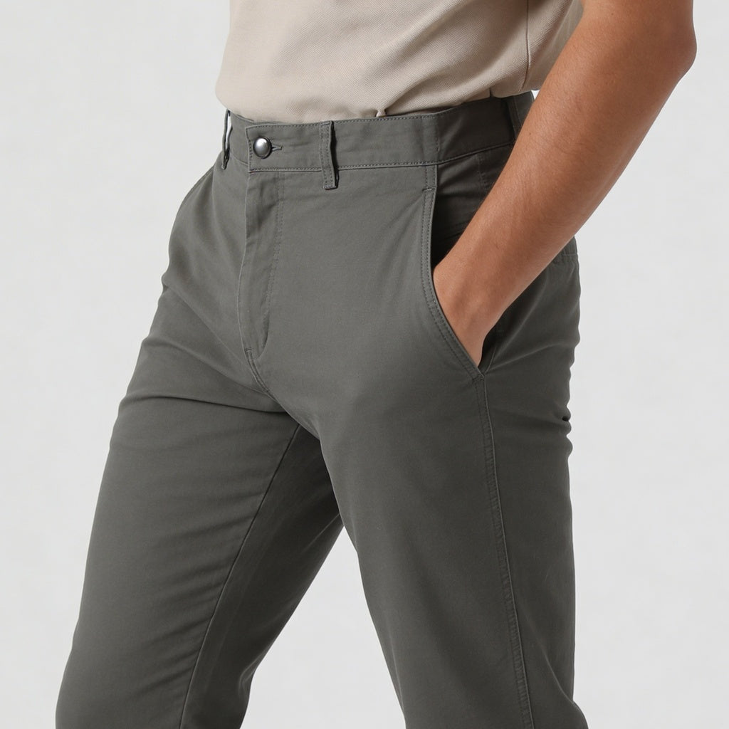 Woven Solid Riviters Mid Rise Pants