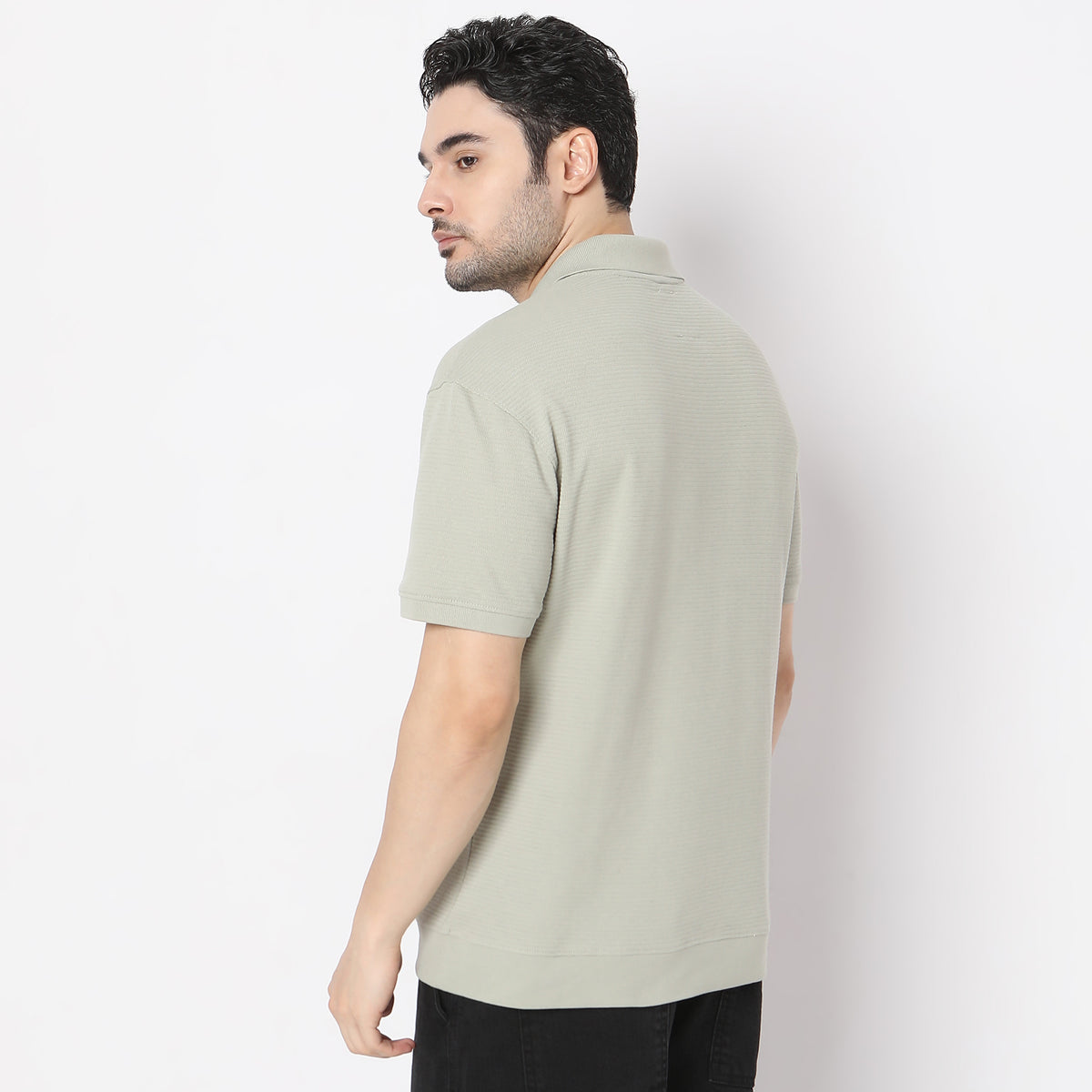 Jacquard Johnny Collar Modern Smart Island Polo T-Shirt