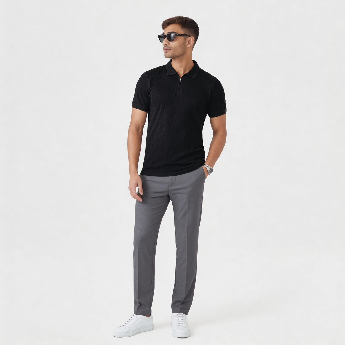 Cotton Polyester Elastane Structured Half Sleeve T-Shirt