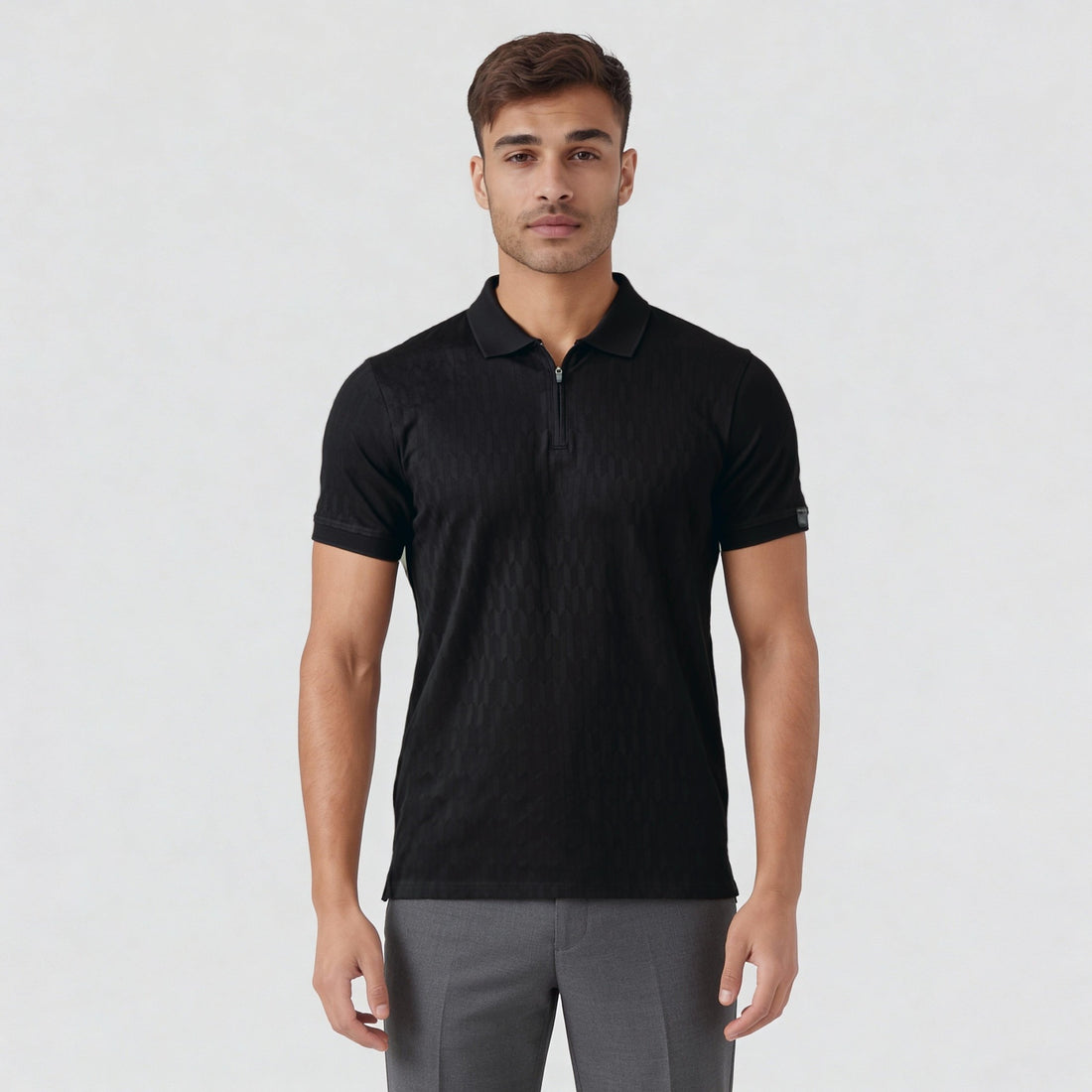 Cotton Polyester Elastane Structured Half Sleeve T-Shirt