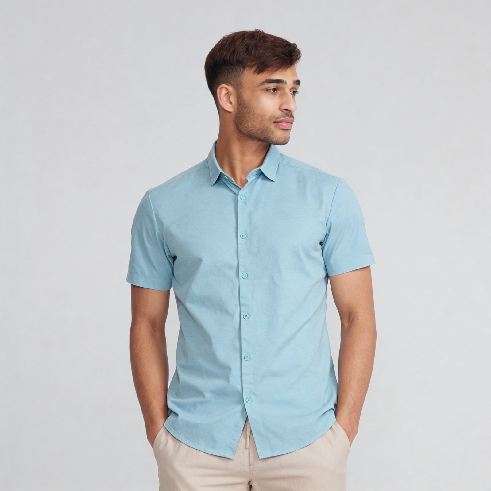 Regular Fit Solid Shirt Collar Regular Length Shirt