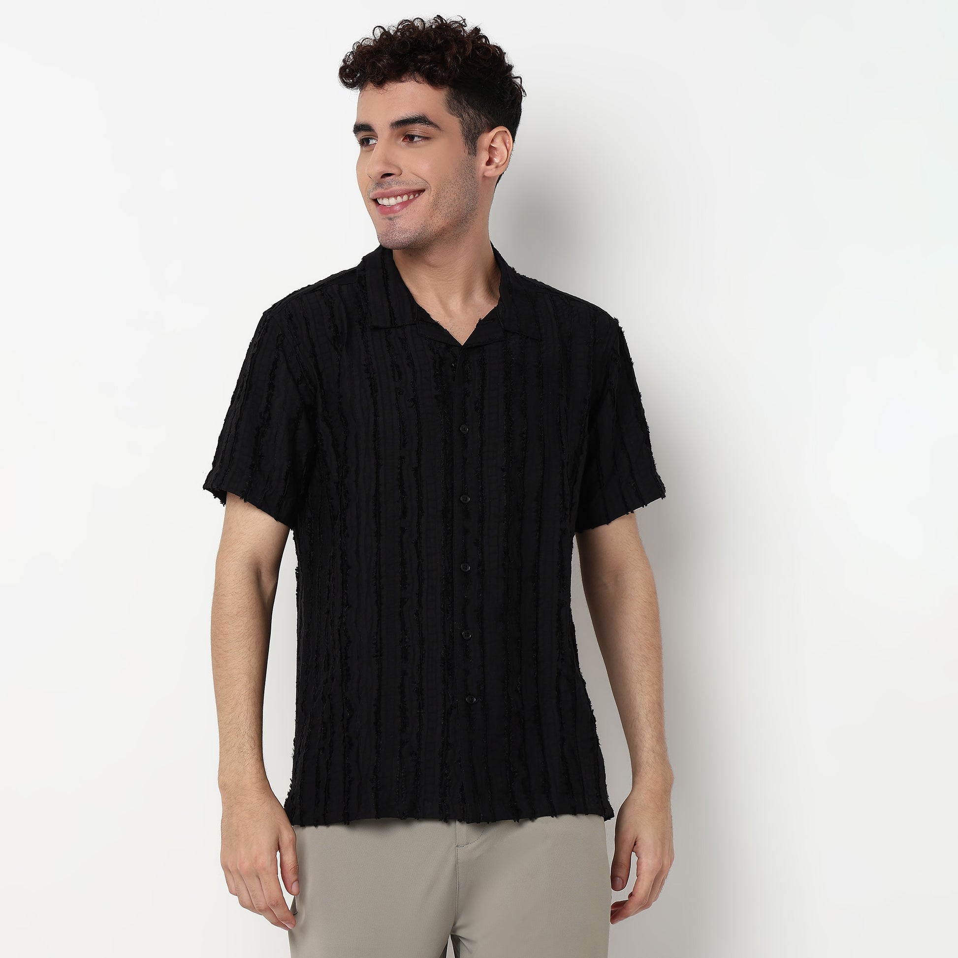 Cotton Fabric Camp Collar Shirt