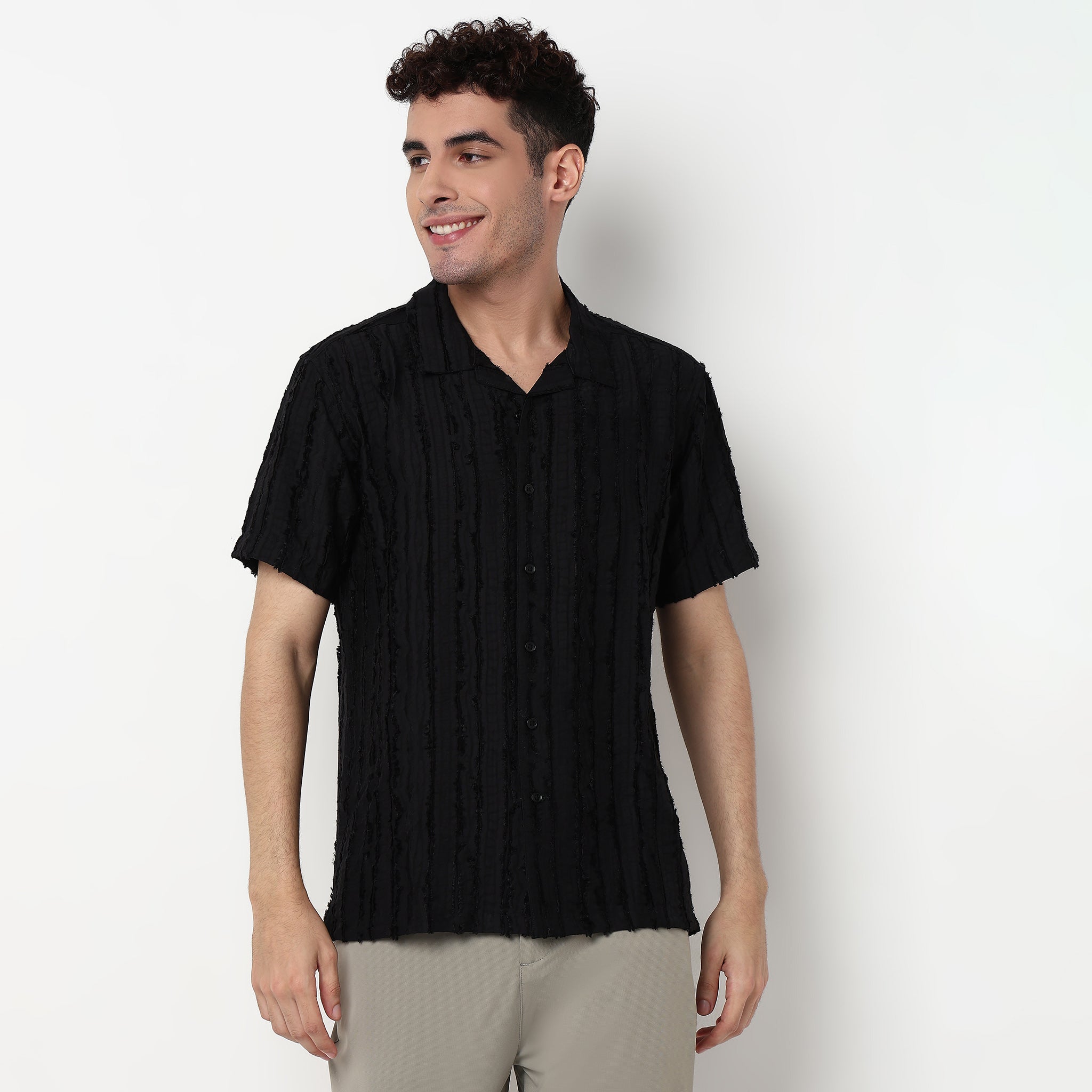 Cotton Fabric Camp Collar Shirt