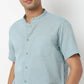 Lininᵉˣ - Linen Enriched Fine Natural Blend Shirt Half Sleeve Band Collar