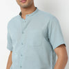 Linen Enriched Fine Natural Blend Shirt Half Sleeve Band Collar