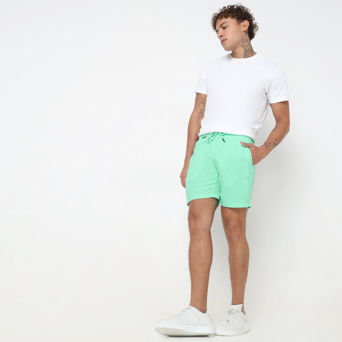 Regular Fit Solid Mid Rise Shorts