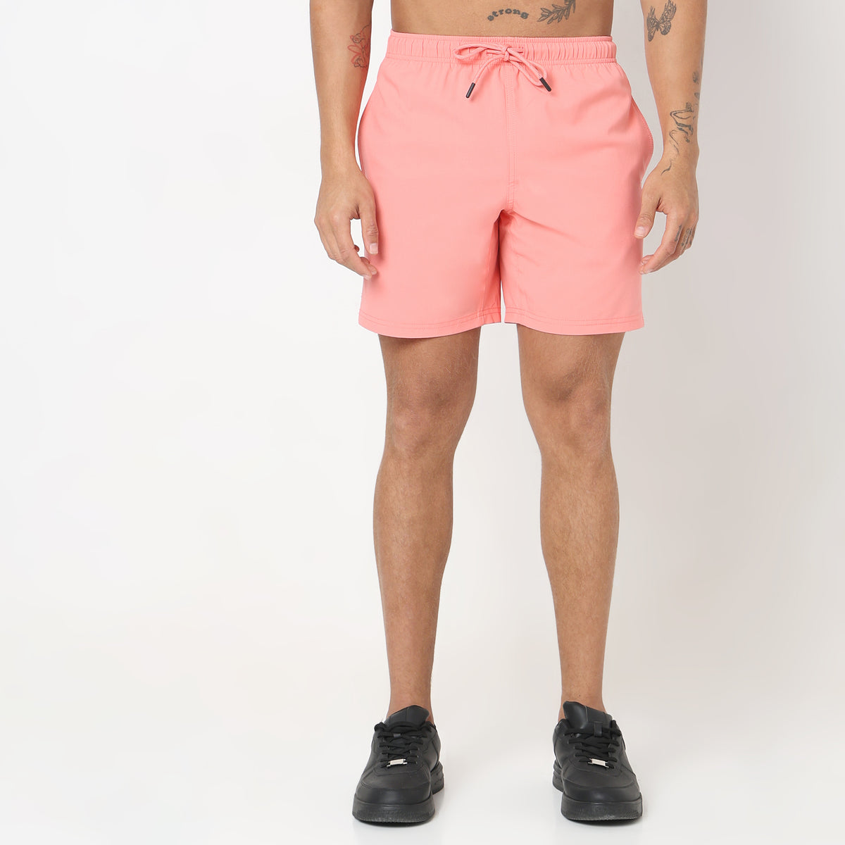 Regular Fit Solid Mid Rise Shorts