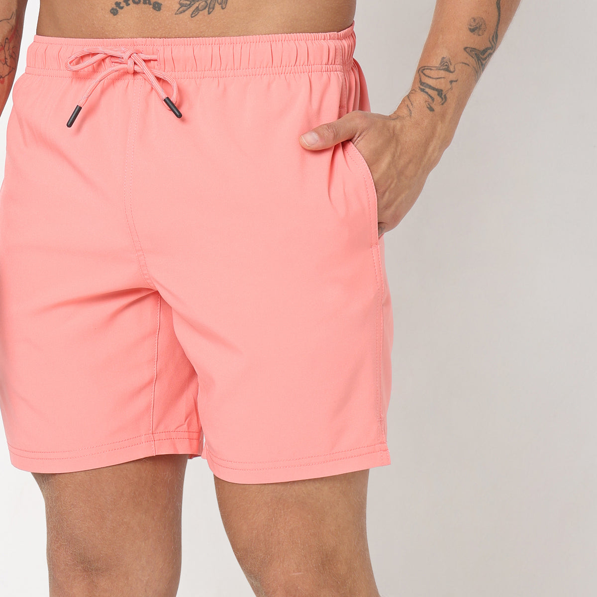 Regular Fit Solid Mid Rise Shorts