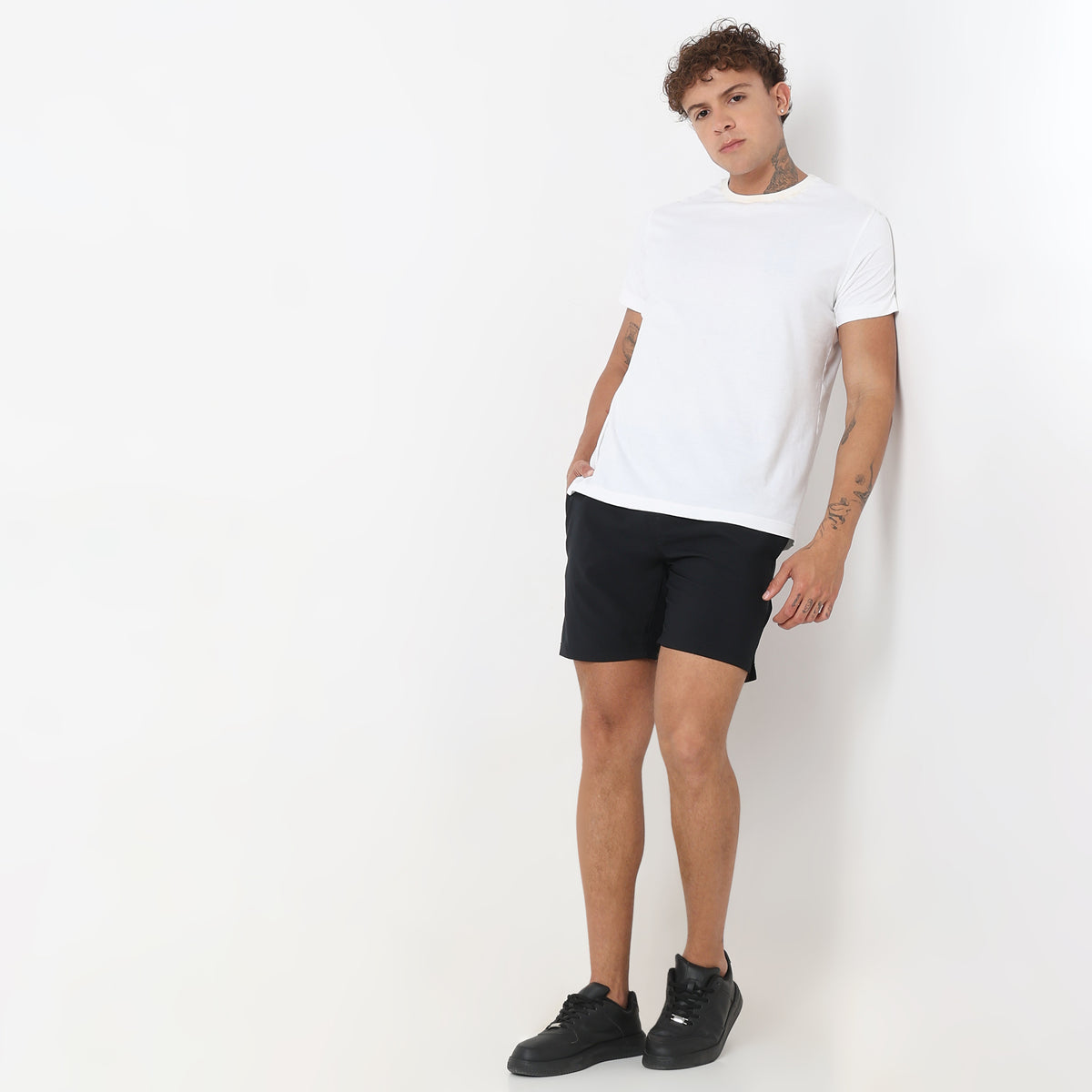 Regular Fit Solid Mid Rise Shorts