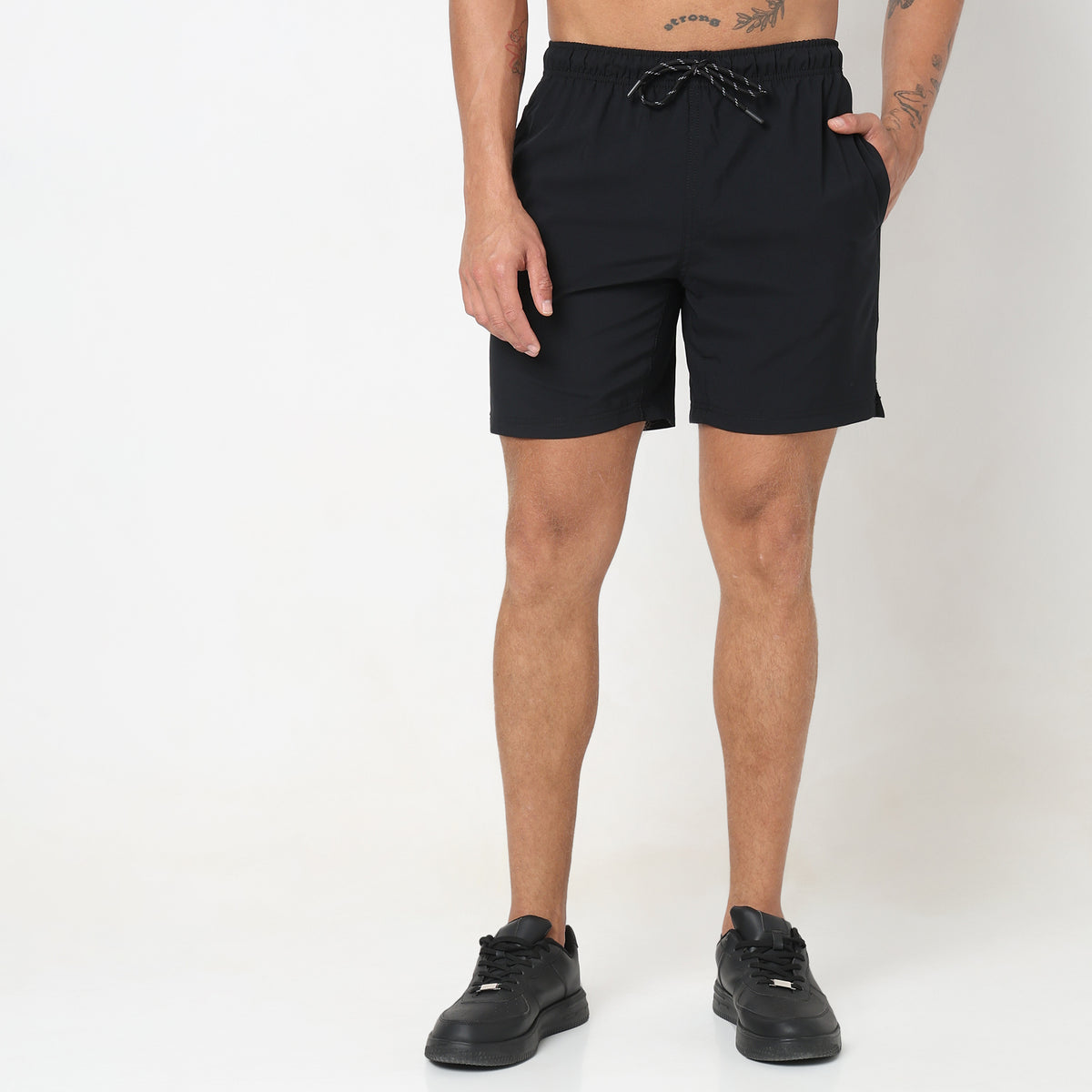 Regular Fit Solid Mid Rise Shorts