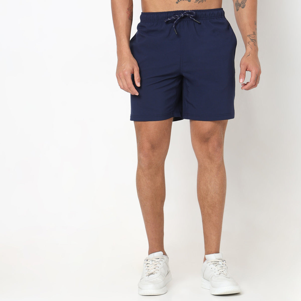 Regular Fit Solid Mid Rise Shorts