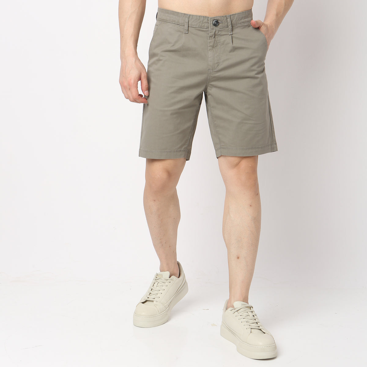 Solid Knee Length Active Shorts