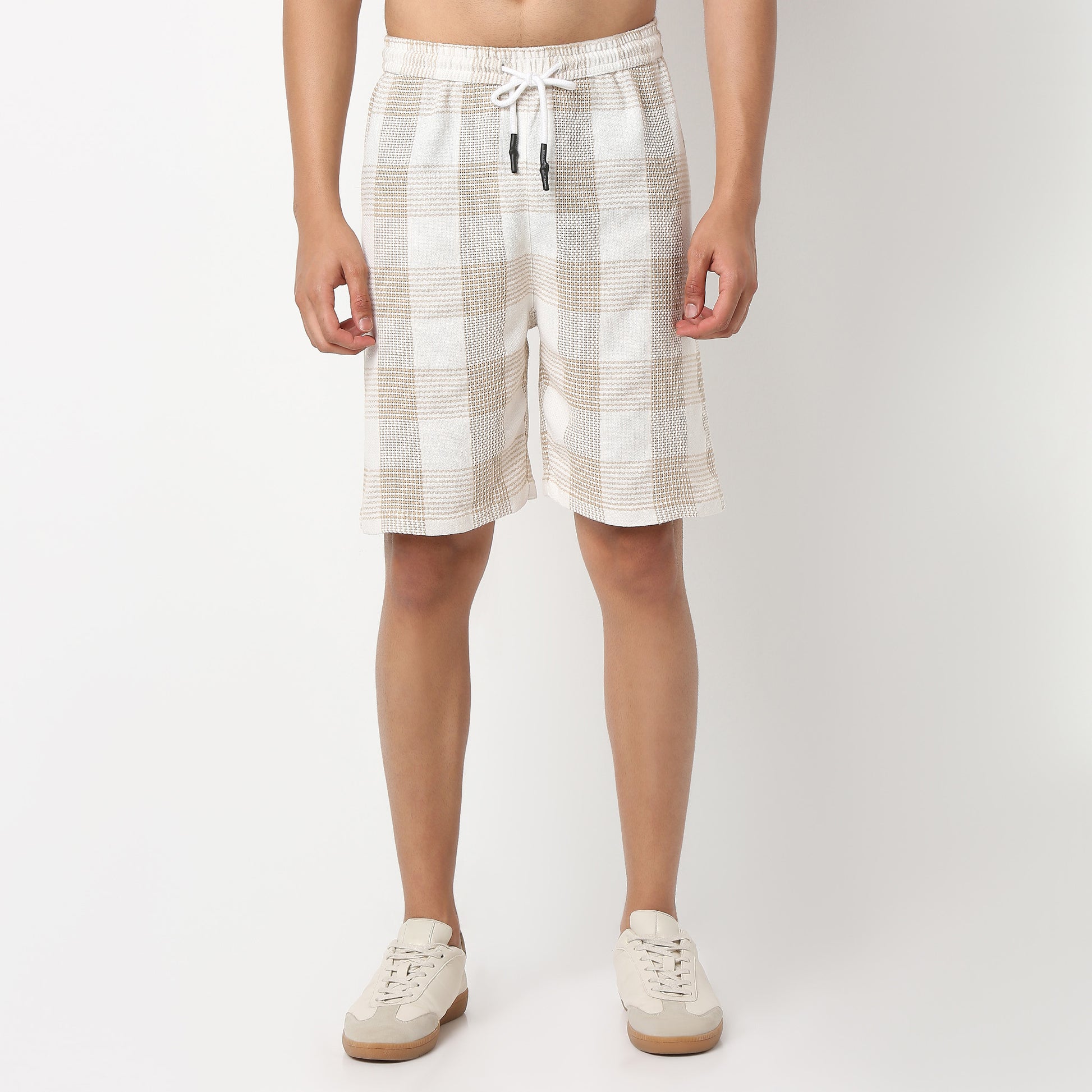 Above Knee Trendy Yarn Dyed Textured Pull-On Shorts with Lots Of Oomph- Relaxed Fit